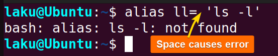 Error in creating alias in Bash due to space