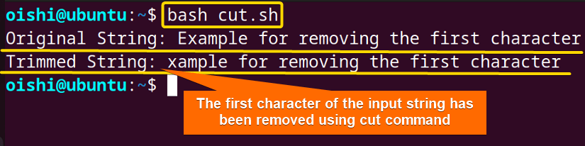 Remove the first character using the cut command from a bash string
