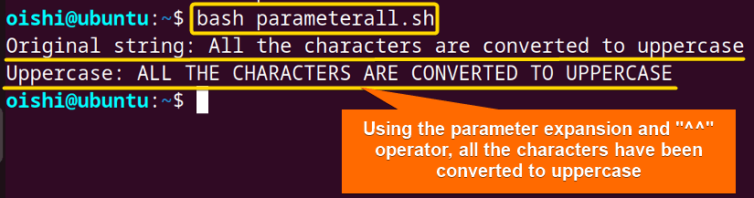 Converting the string to uppercase using parameter expansion