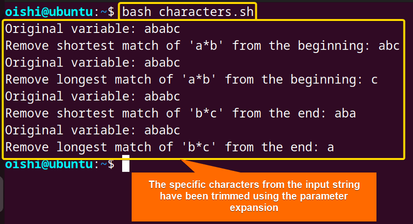 Trim characters using parameter expansion