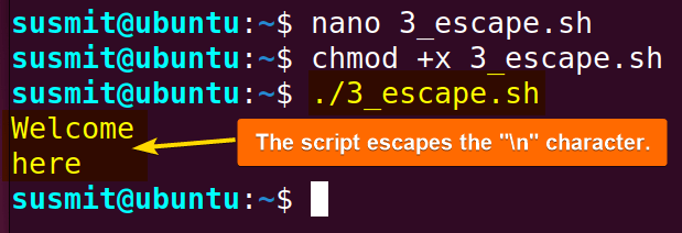 The script escapes the "\n" character.