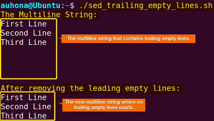 Removes the trailing blank lines using the sed command