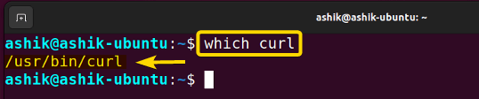 executing which curl command