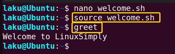Calling a function using the source command