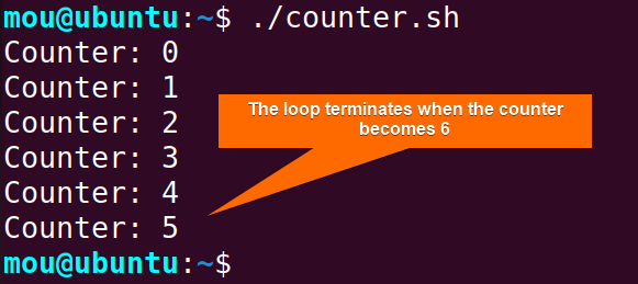 break while loop in bash based on counter