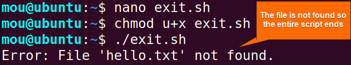 exit bash function using exit command