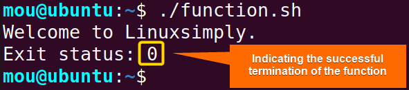 successful termination of function with return code 0