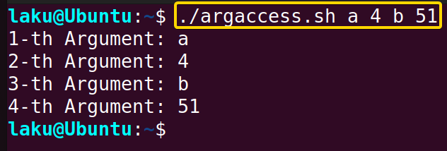 Accessing each command line argument using number of arguments