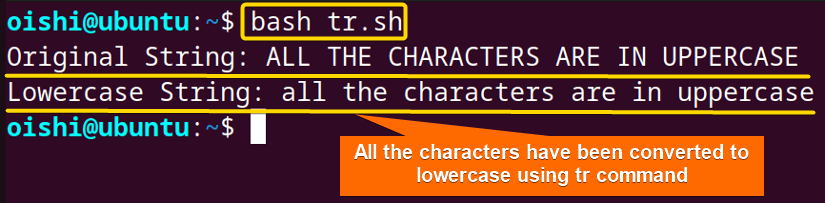 Convert to lowercase in bash using tr command