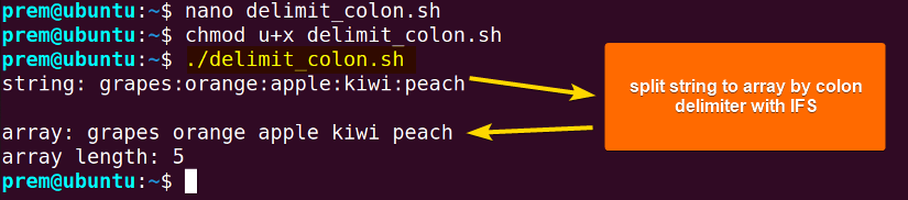 colon to convert string to bash array