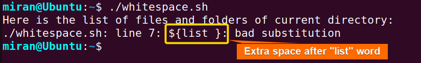  Bash bad substitution due to whitespace