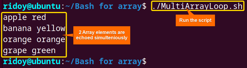 elements of 2 arrays are echoed simultaneously using for loop
