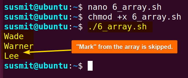 "Mark" has been skipped from the array.