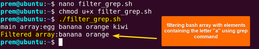 grep command to filter an array in Bash