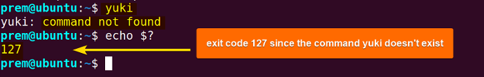 exit code 127 for command not found error