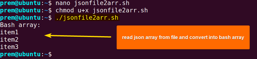 json array from file converted into bash array