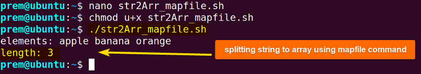 mapfile converts string to array