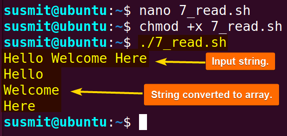 The read command with -a option has converted the string to array.