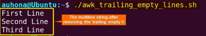 Removes the trailing empty lines from a multiline string in Bash.