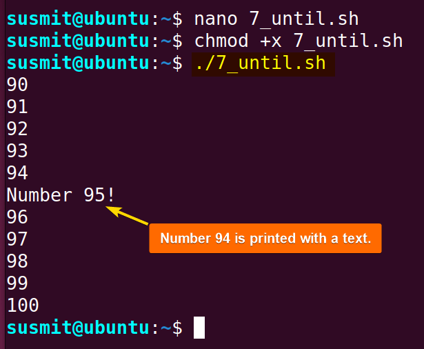 In until loop a specific number has been printed with a specific text utilizing continue command.