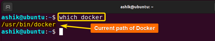 getting docker path with which docker command