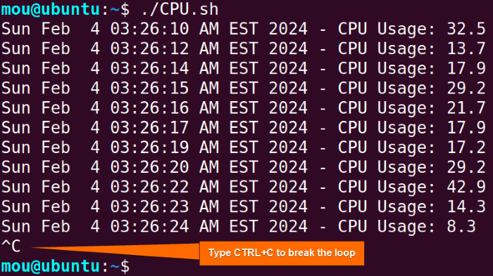 one line while loop showing CPU usage
