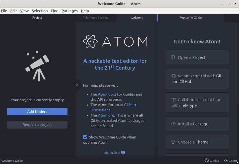 Atom code editor in Linux