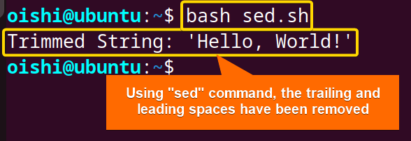 Trim string in bash using sed command