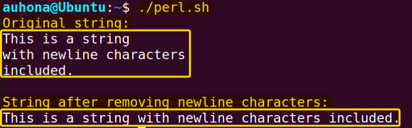 Deletes the newlines characters from string using "perl".