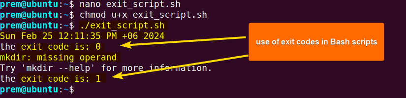 exit bash script with exit code 