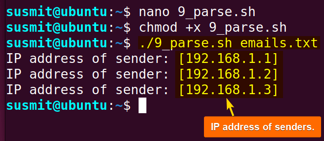IP address of the senders shown in the terminal.
