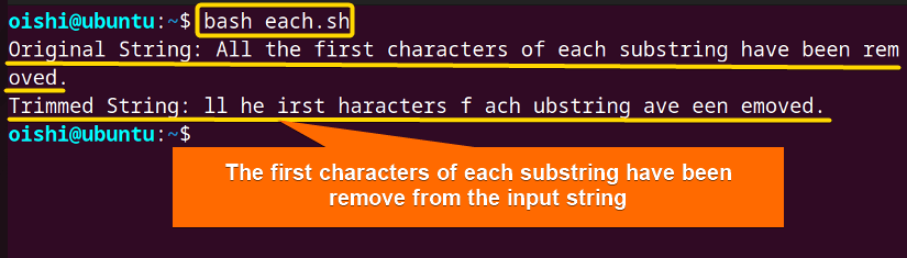 Removing each character of the bash string