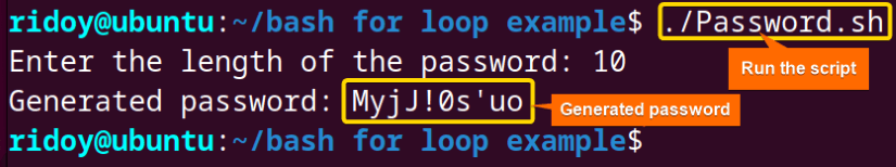 create random passwords using the bash for loop