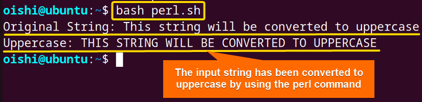Converting the string to uppercase using perl command