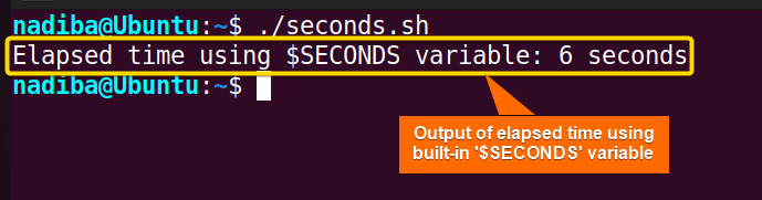 Calculate elapsed time in seconds using the built-in variable 'SECONDS' in Bash