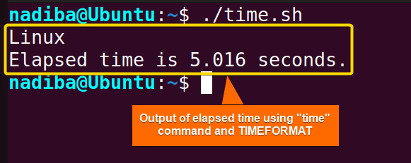 Calculate elapsed time in seconds using 'time' command with 'TIMEFORMAT' variable in Bash