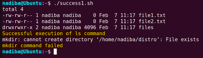 Checking if a command succeeds or fails using a special variable in Bash