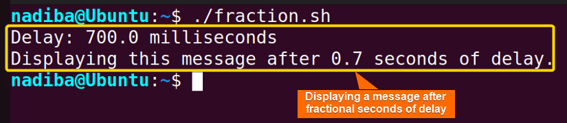 Displaying output of fractional seconds of delay in Bash