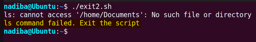 Exit script using the exit command with exit code 1 if a command fails in Bash