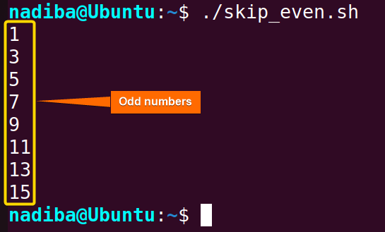 Skipping even number using 'for' loop in Bash