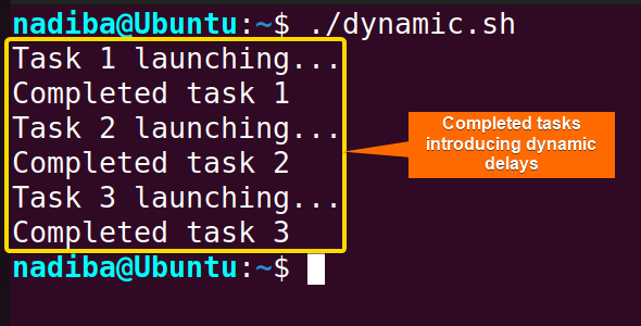 Output of task completion introducing dynamic delays with loops