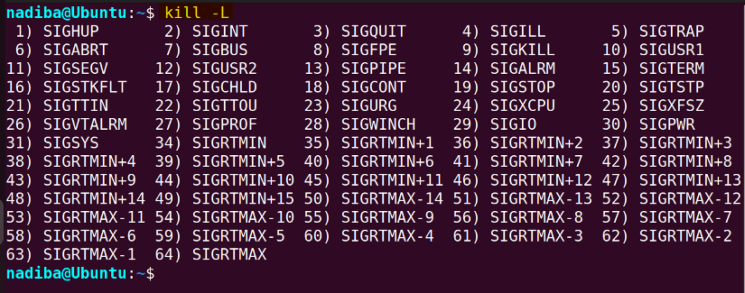 Listing signals using "kill -L" command