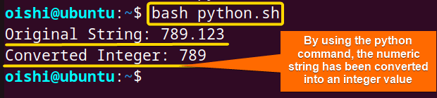 Convert the string into integer using python command