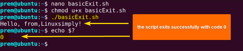 basic script exit using the exit command