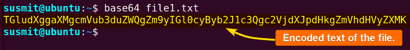 Encoded text of the file1.txt file.