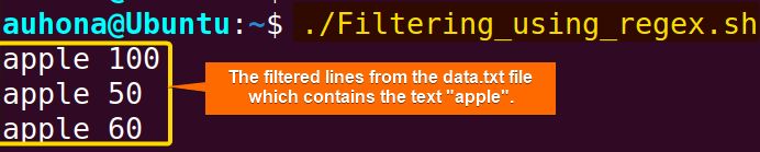 Filter text using regex in Bash.