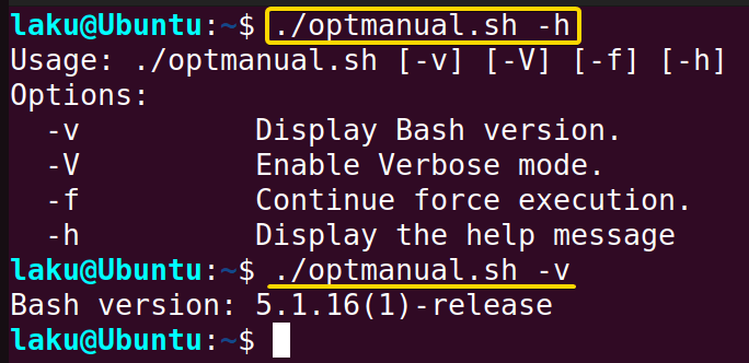 Displaying user manual of a script using getopts command in Bash