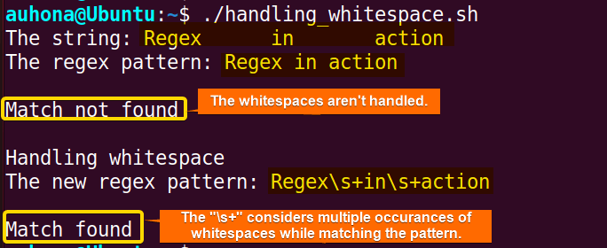 Handling whitespace using the metacharacter '\s' when using regex.