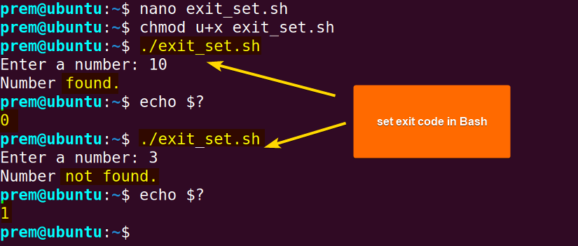 set exit code in Bash