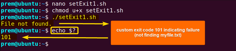 setting custom exit code for indicating failure